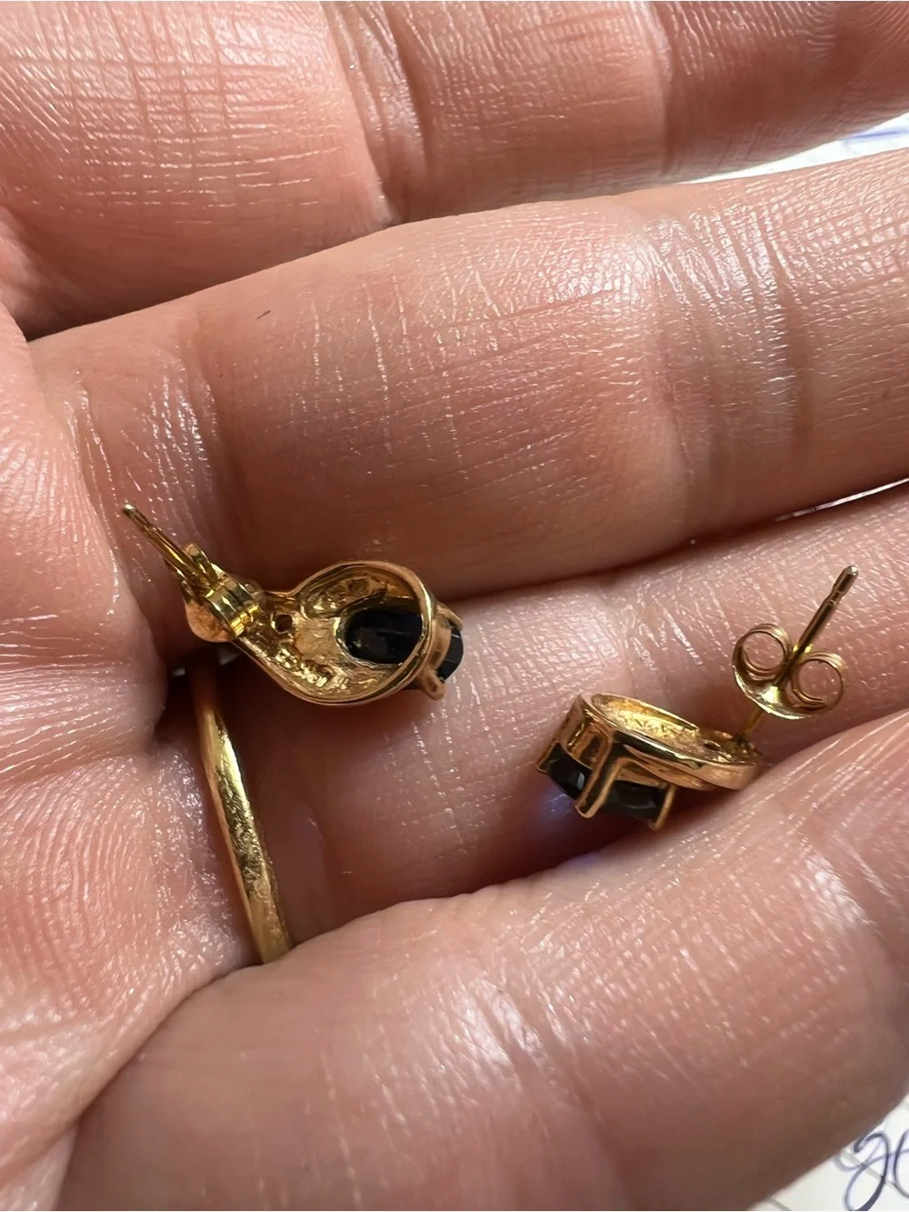 10K Gold Blue Sapphire Oval Stud Earrings with CZ Accent
